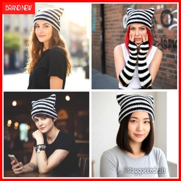 Therian Gear Set Cat Ear Beanie Gloves Bracelets Alternative Fashion - Picture 4 of 7